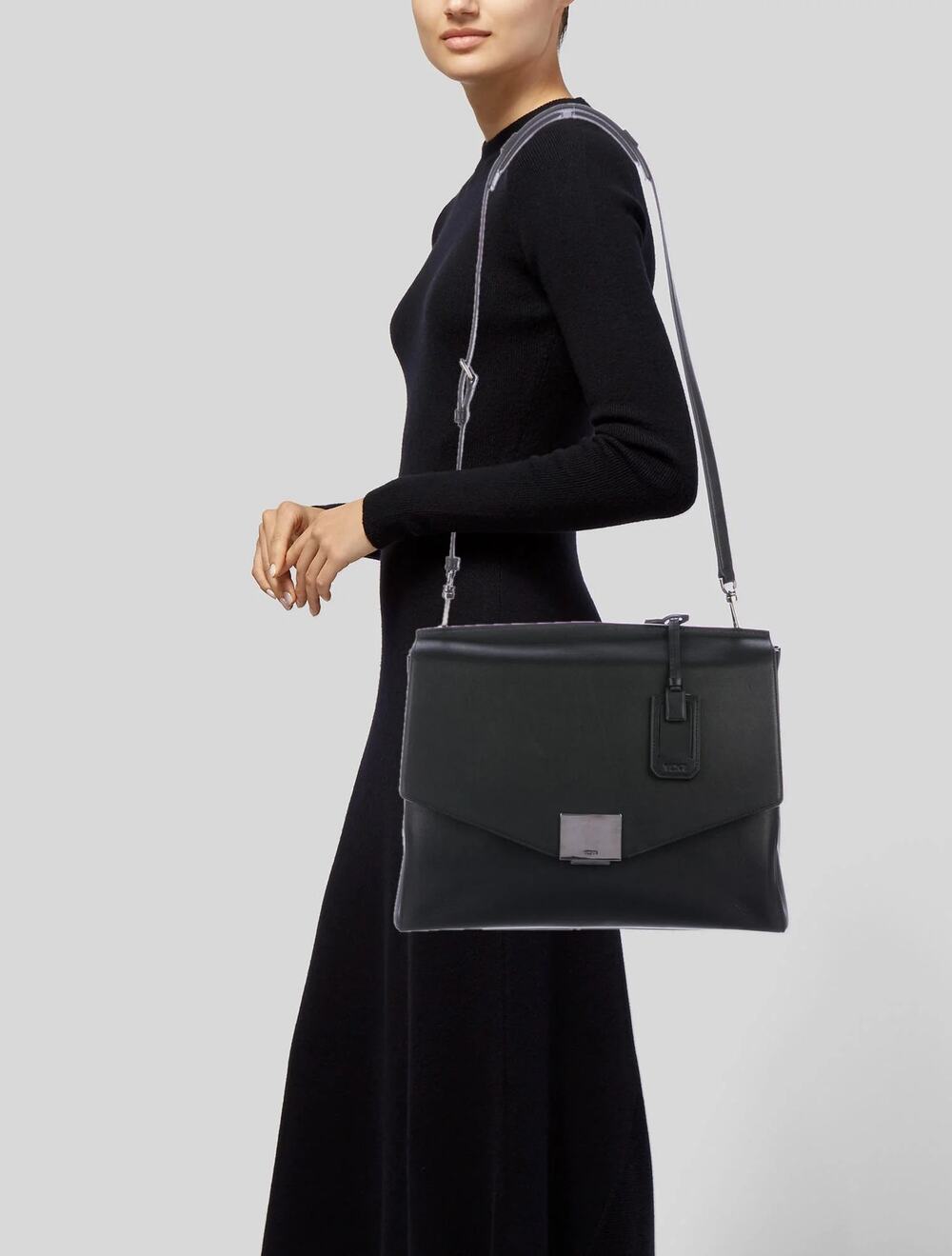 Tumi Mariella Black Leather Satchel Magnetic Clasp Removable Strap